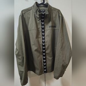 True Religion Buddah Logo Twill Jacket Green Mens Size Large $179 NWT